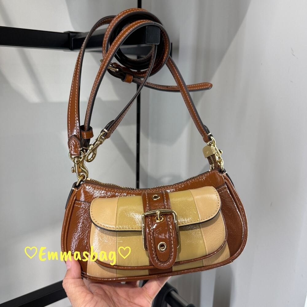 Coach Ashton Mini Shoulder Bag CDX80 crinkle leather/Gold/Redwood Multi